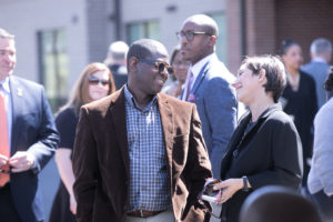 Alrich Lynch, Partner and Senior Managing Director of LDG Consulting, at the Mercy Park ribbon cutting with Ronit Hoffer of Mercy Housing Southeast